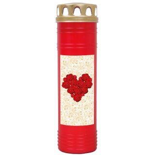 Grabkerze Rot 170h (Deckel Gold) - Rose Herz