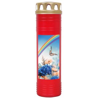 Grabkerze Rot 170h (Deckel Gold) - Regenbogen