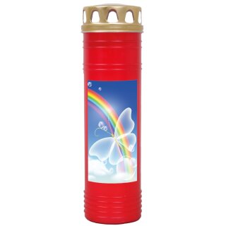 Grabkerze Rot 170h (Deckel Gold) - Regenbogen 2