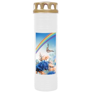 Grabkerze Weiß 170h (Deckel Gold) - Regenbogen
