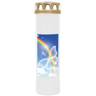 Grabkerze Weiß 170h (Deckel Gold) - Regenbogen 2