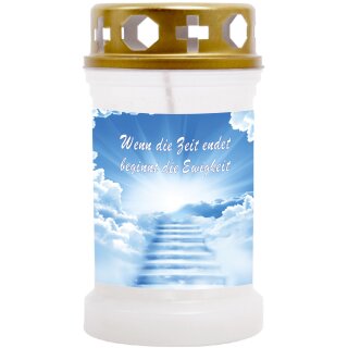 Grabkerze Weiß 40h (Deckel Gold) - Treppe