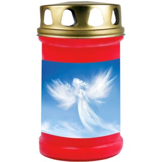 Grabkerze Rot 48h (Deckel Gold) - Engel