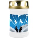 Grabkerze Weiß 48h (Deckel Gold) - Tauben