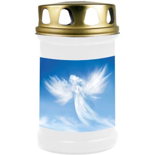 Grabkerze Weiß 48h (Deckel Gold) - Engel