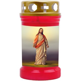 Grabkerze Rot 40h (Deckel Gold) - Jesus