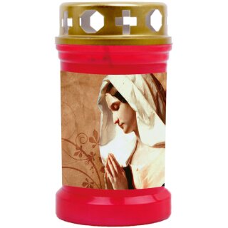 Grabkerze Rot 40h (Deckel Gold) - Maria