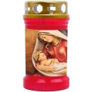 Grabkerze Rot 40h (Deckel Gold) - Maria mit Kind