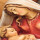 Grabkerze Rot 40h (Deckel Gold) - Maria mit Kind