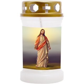 Grabkerze Weiß 40h (Deckel Gold) - Jesus