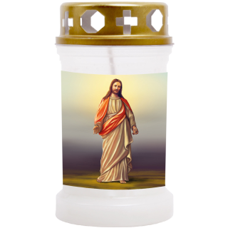 Grabkerze Weiß 40h ( Deckel Gold ) - Jesus