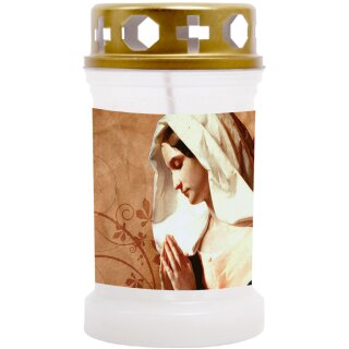 Grabkerze Weiß 40h (Deckel Gold) - Maria