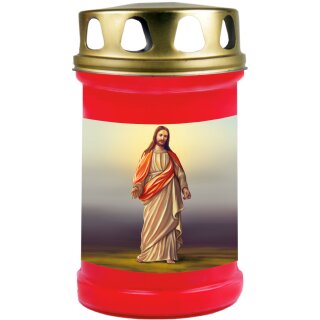 Grabkerze Rot 48h (Deckel Gold) - Jesus