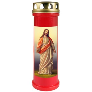 Grabkerze Rot 100h (Deckel Gold) - Jesus