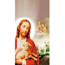 Grabkerze Weiß 100h (Deckel Gold) - Jesus mit Lamm