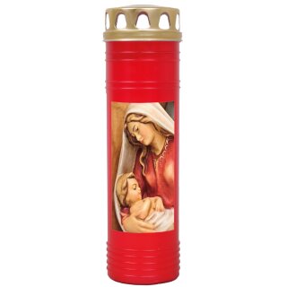 Grabkerze Rot 170h (Deckel Gold) - Maria mit Kind