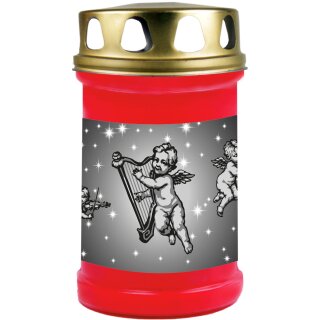Grabkerze Rot 48h (Deckel Gold) - Engel