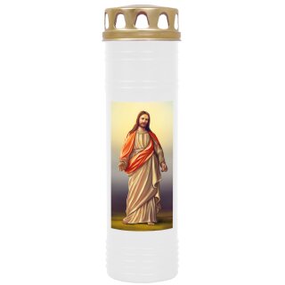 Grabkerze Weiß 170h (Deckel Gold) - Jesus