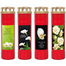 Grabkerze Rot 170h (Deckel Gold) - Rose