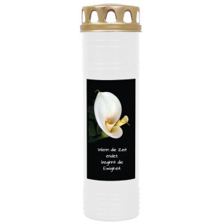 Grabkerze Weiß 170h (Deckel Gold) - Calla