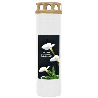 Grabkerze Weiß 170h (Deckel Gold) - Calla 2