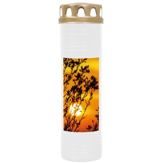 Grabkerze Weiß 170h (Deckel Gold) - Sonnenuntergang
