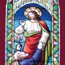Grabkerze Weiß 170h (Deckel Gold) - Fenster Rot
