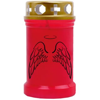 Grabkerze Rot 40h (Deckel Gold) - Engelsflügel