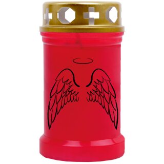 Grabkerze Rot 40h (Deckel Gold) - Engelsflügel