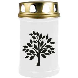 Grabkerze Weiß 48h (Deckel Gold) - Baum