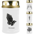 Grabkerze Weiß 48h (Deckel Gold) - Rose Kreuz