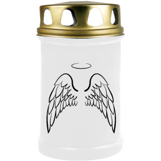 Grabkerze Weiß 48h (Deckel Gold) - Engelsflügel