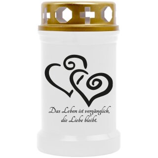 Grabkerze Weiß 40h (Deckel Gold) - Herz