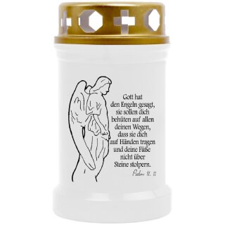 Grabkerze Weiß 40h (Deckel Gold) - Engel