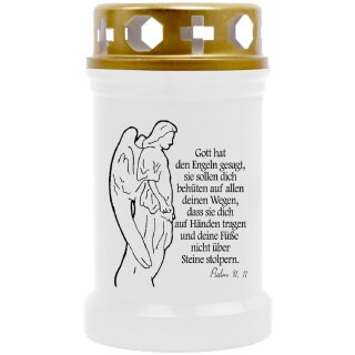 Grabkerze Weiß 40h (Deckel Gold) - Engel