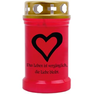 Grabkerze Rot 40h (Deckel Gold) - Herz