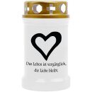 Grabkerze Weiß 40h (Deckel Gold) - Herz
