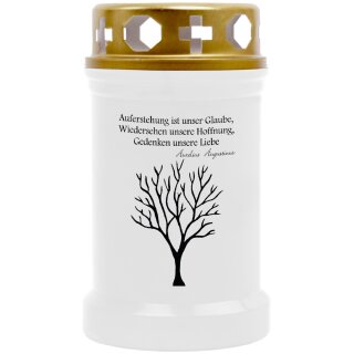Grabkerze Weiß 40h (Deckel Gold) - Baum