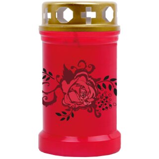 Grabkerze Rot 40h (Deckel Gold) - Rose