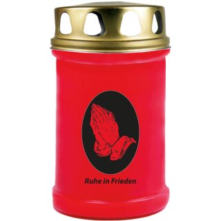 Grabkerze Rot 40h (Deckel Gold) - Hände