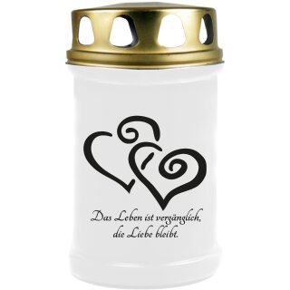 Grabkerze Weiß 48h (Deckel Gold) - Herz