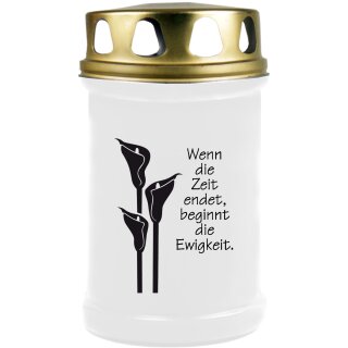 Grabkerze Weiß 48h (Deckel Gold) - Calla