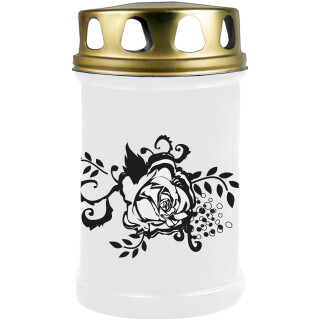 Grabkerze Weiß 48h (Deckel Gold) - Rose