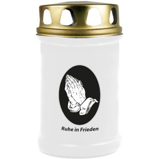 Grabkerze Weiß 48h (Deckel Gold) - Hände