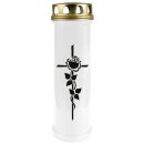 Grabkerze Weiß 100h (Deckel Gold) - Rose Kreuz