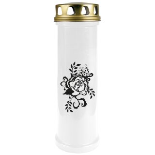 Grabkerze Weiß 100h (Deckel Gold) - Rose