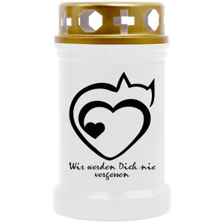 Grabkerze Weiß 40h (Deckel Gold) - Herz