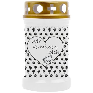 Grabkerze für Tiere Katzenmotiv 40h Pfoten