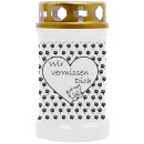 Grabkerze Weiß 40h (Deckel Gold) - Herz Pfote