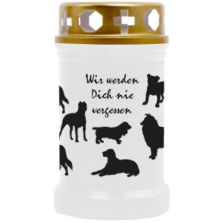 Grabkerze Weiß 40h (Deckel Gold) - Hunde